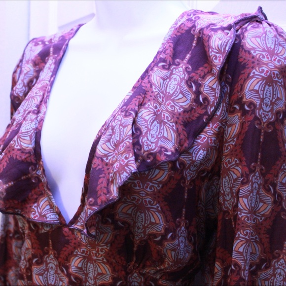 Free People Purple Bohemian Print Flounce Dress - Picture 3 of 5